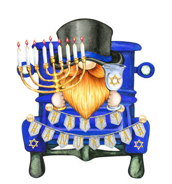 hanukkah gnome holding menorah, goblet clip art preview