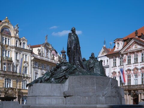 The Jan Hus Memorial (Czech: Pomn&iacute;k mistra Jana Husa) stands at one end of Old Town Square, Prague in the Czech Republic
