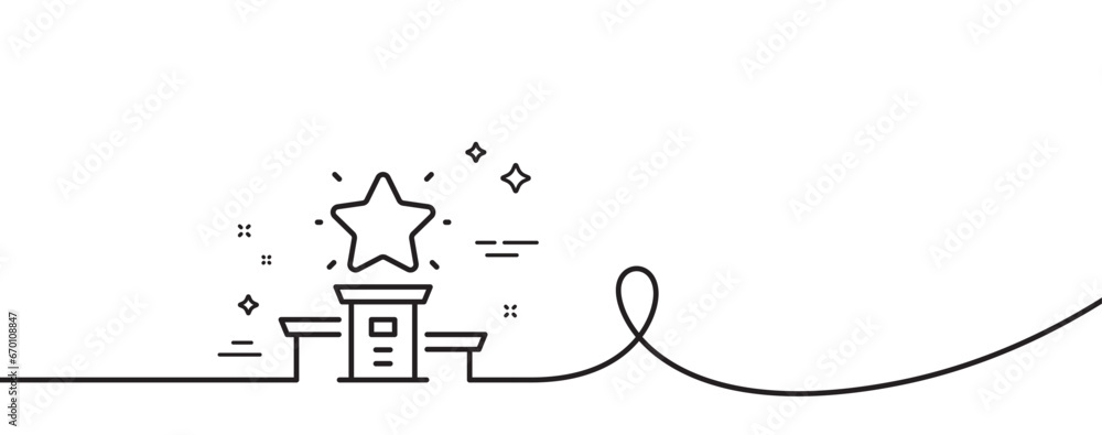 Poster winner podium line icon. continuous one line with curl. first place sign. best rank star symbol. win
