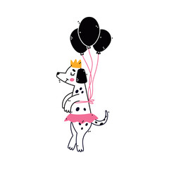 Cute Dog Animal Flying with Balloon Floating in the Air Vector Illustration