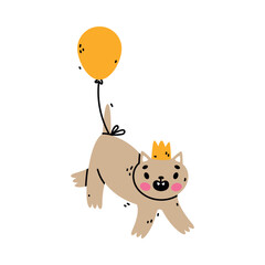 Cute Cat Animal Flying with Balloon Floating in the Air Vector Illustration