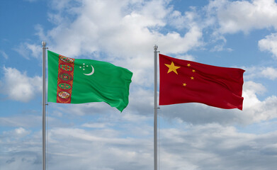 China and Turkmenistan flags, country relationship concept