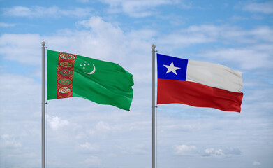 Chile and Turkmenistan flags, country relationship concept