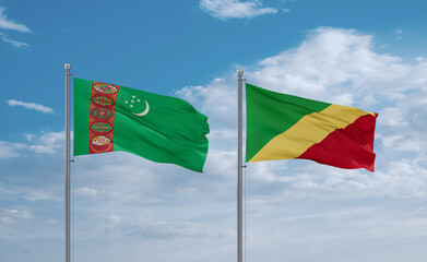 Congo and Turkmenistan flags, country relationship concept