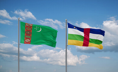 Central African Republic and Turkmenistan flags, country relationship concept