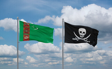Pirate and Turkmenistan flags, country relationship concept