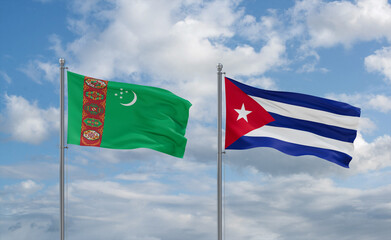 Cuba and Turkmenistan flags, country relationship concept