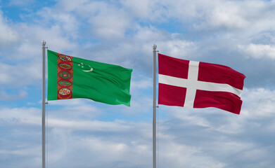 Denmark and Turkmenistan flags, country relationship concept