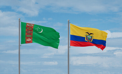 Ecuador and Turkmenistan flags, country relationship concept