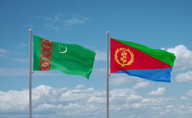 Eritrea and Turkmenistan flags, country relationship concept