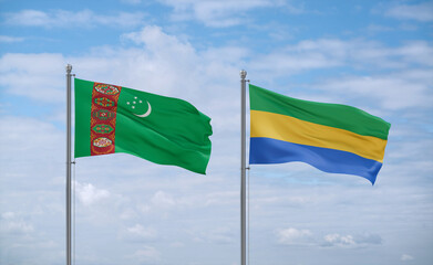 Gabon and Turkmenistan flags, country relationship concept