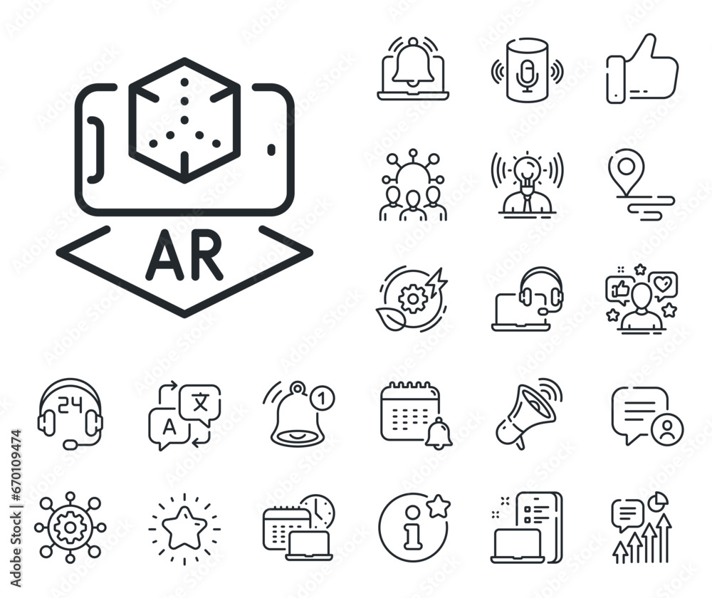 Poster vr simulation sign. place location, technology and smart speaker outline icons. augmented reality ph