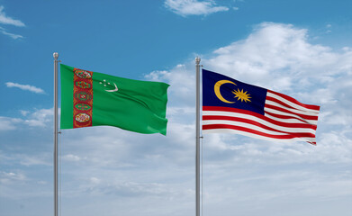 Malaysia and Turkmenistan flags, country relationship concept