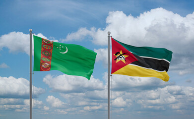 Mozambique and Turkmenistan flags, country relationship concept