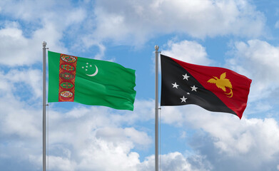 Papua New Guinea and Turkmenistan flags, country relationship concept