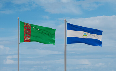 Nicaragua and Turkmenistan flags, country relationship concept