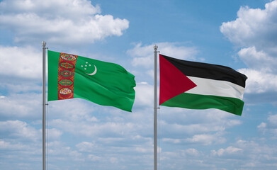 Palestine and Turkmenistan flags, country relationship concept