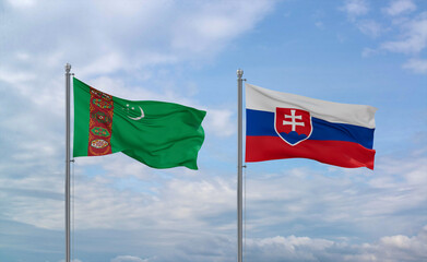 Slovakia and Turkmenistan flags, country relationship concept