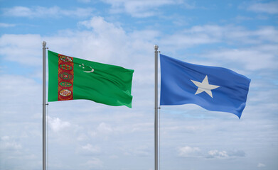 Somalia and Turkmenistan flags, country relationship concept