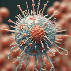 3d virus seen through microscope scientific concept