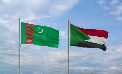 Sudan and Turkmenistan flags, country relationship concept