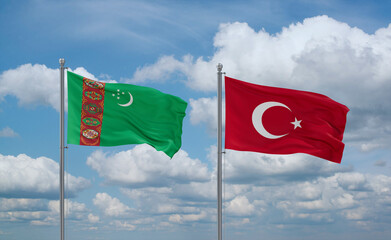 Turkey and Turkmenistan flags, country relationship concept