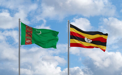 Uganda and Turkmenistan flags, country relationship concept