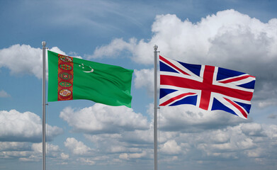 United Kingdom and Turkmenistan flags, country relationship concept