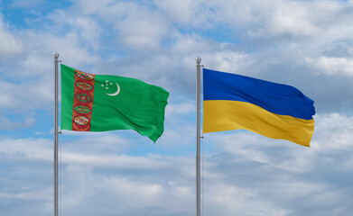 Ukraine and Turkmenistan flags, country relationship concept