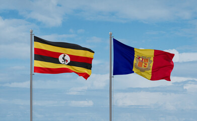Uganda and Andorra national flags, country relationship concept