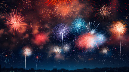 Fototapeta premium A firework display, with a starry night sky as the background, during a grand New Year's spectacle