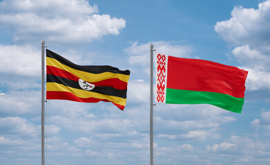 Belarus and Uganda flags, country relationship concept