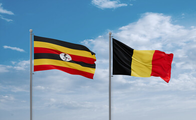 Belgium and Uganda flags, country relationship concept