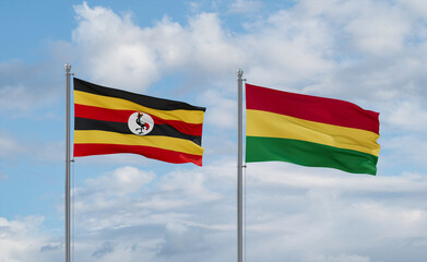 Bolivia and Uganda flags, country relationship concept