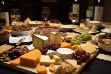 Naklejka na ściany i meble Cheese and wine - Generative AI 