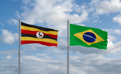 Uganda and Brazil flags, country relationship concept