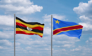 Congo and Uganda flags, country relationship concept