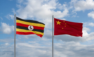 China and Uganda flags, country relationship concept