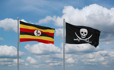 Pirate and Uganda flags, country relationship concept