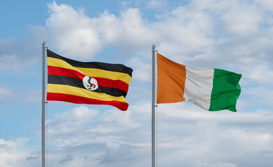 Ivory Coast and Uganda flags, country relationship concept