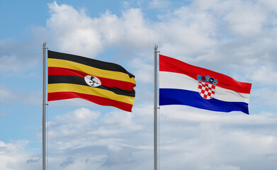 Croatia and Uganda flags, country relationship concept