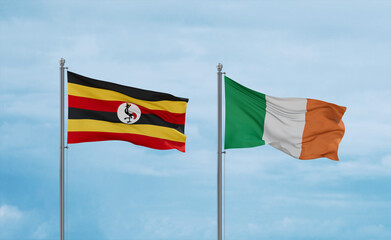 Ireland and Uganda flags, country relationship concept