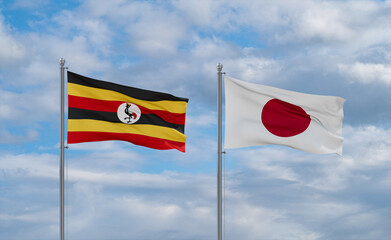 Japan and Uganda flags, country relationship concept