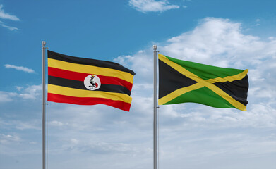 Jamaica and Uganda flags, country relationship concept