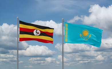 Kazakhstan and Uganda flags, country relationship concept