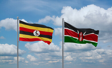 Kenya and Uganda flags, country relationship concept
