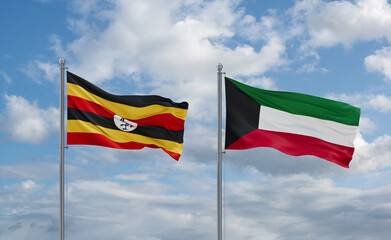 Kuwait and Uganda flags, country relationship concept