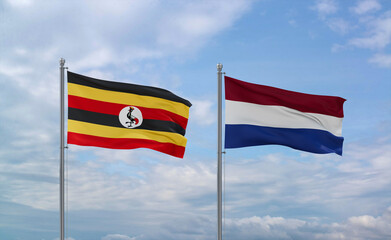 Netherlands and Uganda flags, country relationship concept