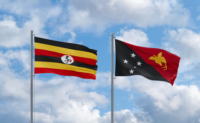 Papua New Guinea and Uganda flags, country relationship concept
