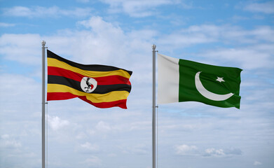 Pakistan and Uganda flags, country relationship concept